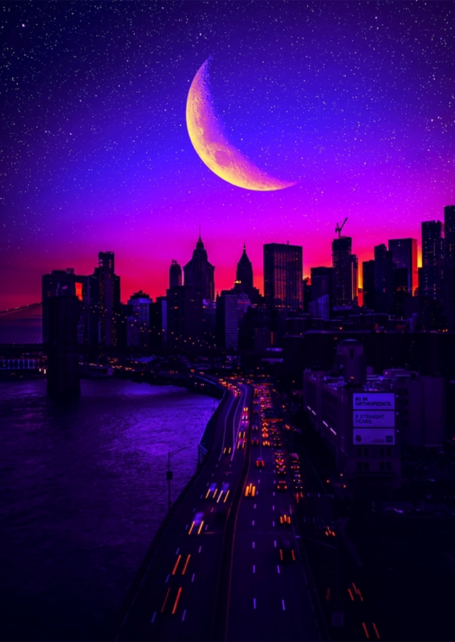 Neon Moon Cityscape