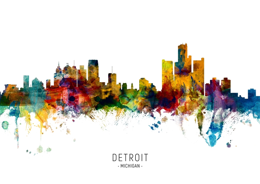 Colorful Detroit Skyline
