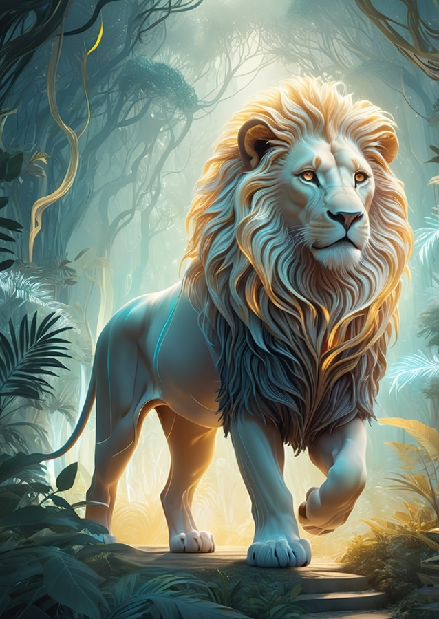 Weißer Löwe im Dschungel