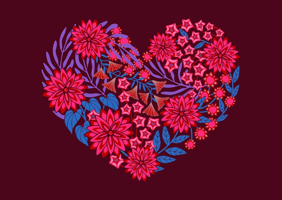 KVĚTINOVÉ SRDCE Květinový Růžový Červený