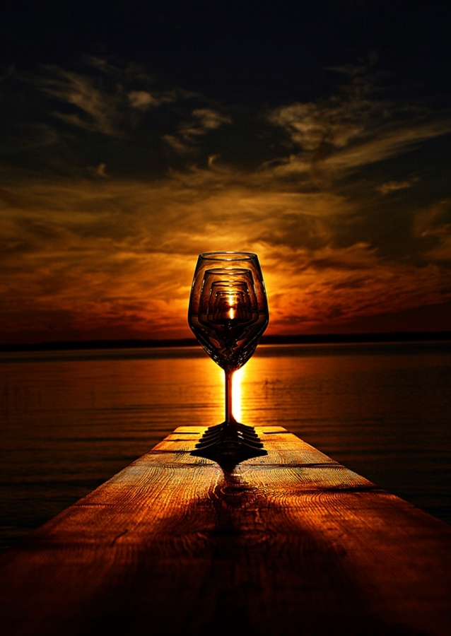 wineglases in the sunset.