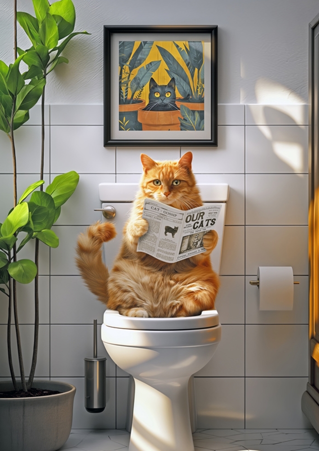 Orange Tabby Cat on the Toilet