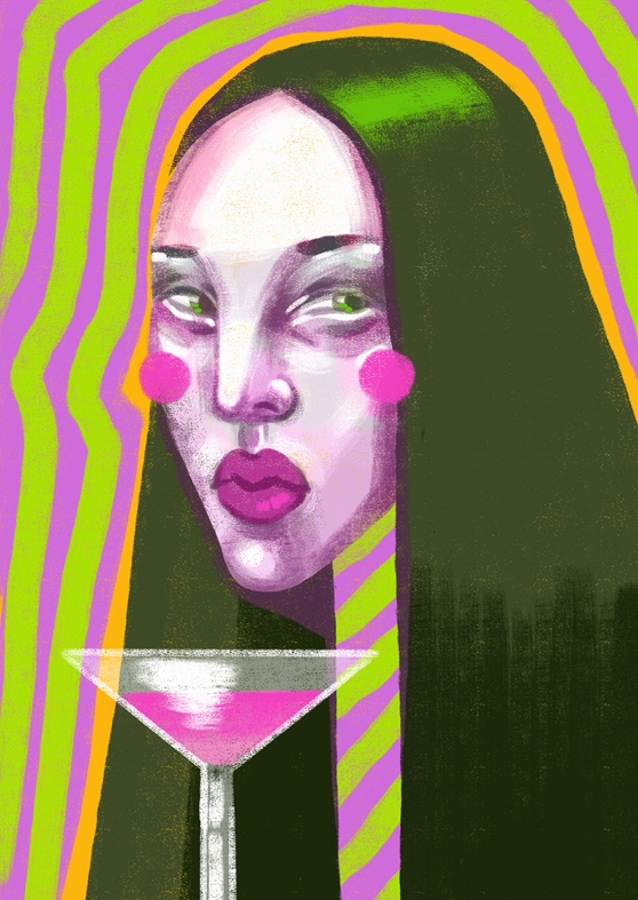 Woman with glass of wine