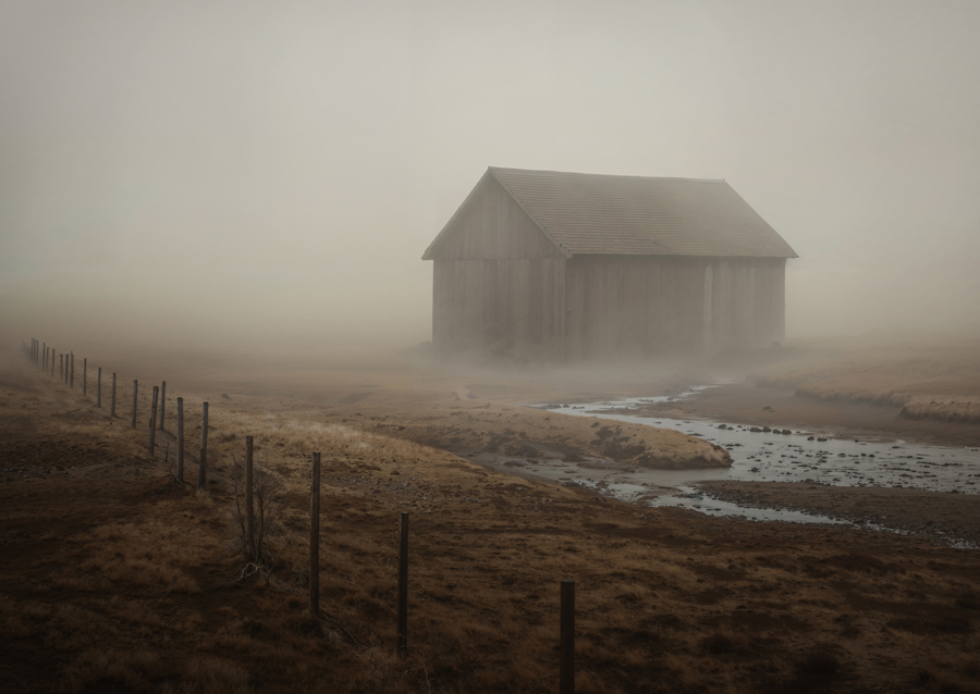 Foggy Barn in The Faroe Island