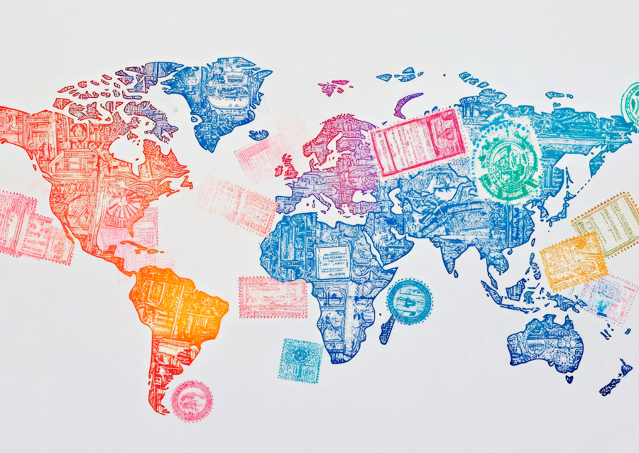 Mappa con timbri sul passaporto 