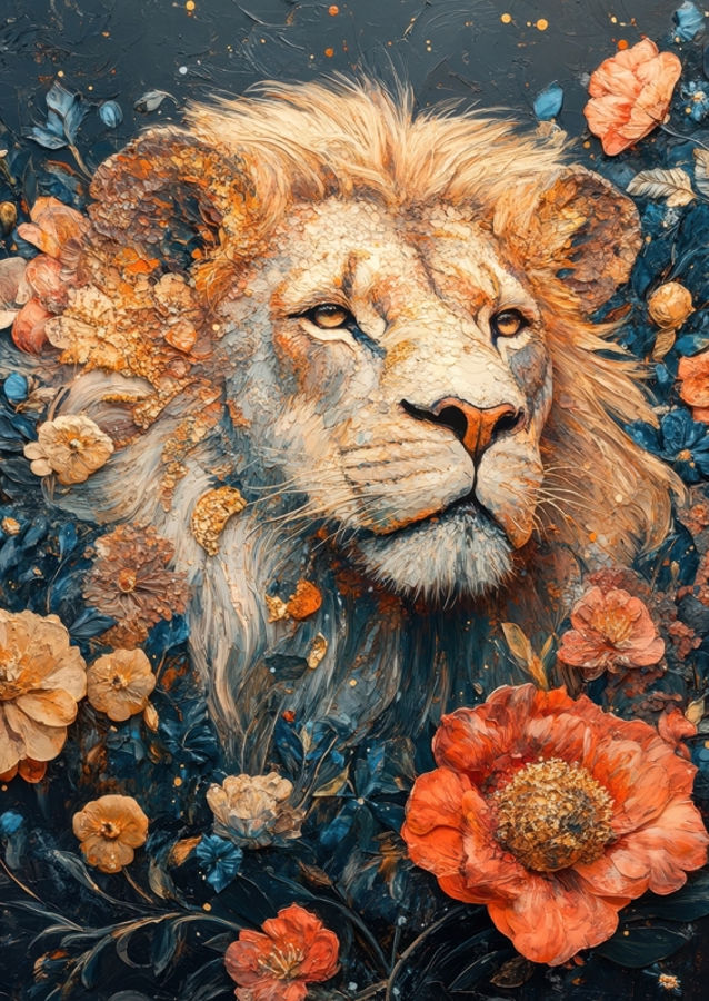 Lion the majesty of flowers