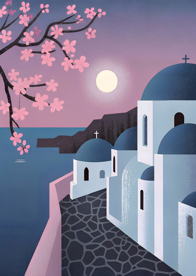 Mesačný svit Santorini