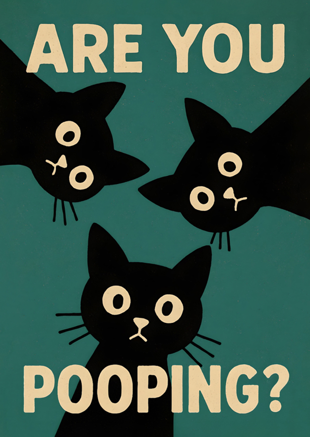 Plakat z kotem robiącym kupę minimalistyczny