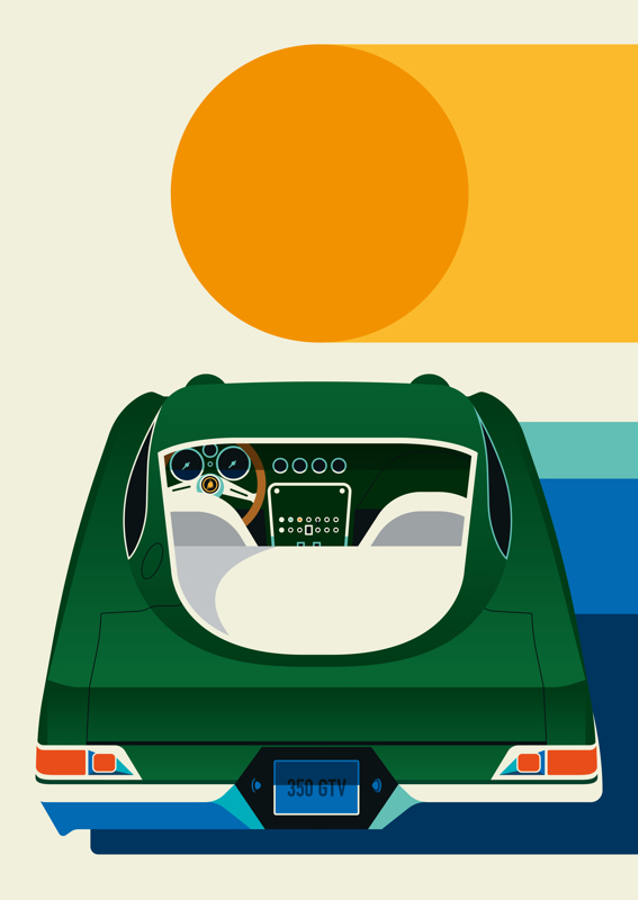 Grüner Oldtimer mit Sonne