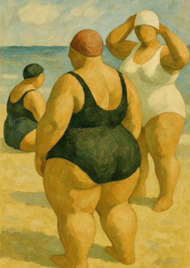 Koupající se na pláži