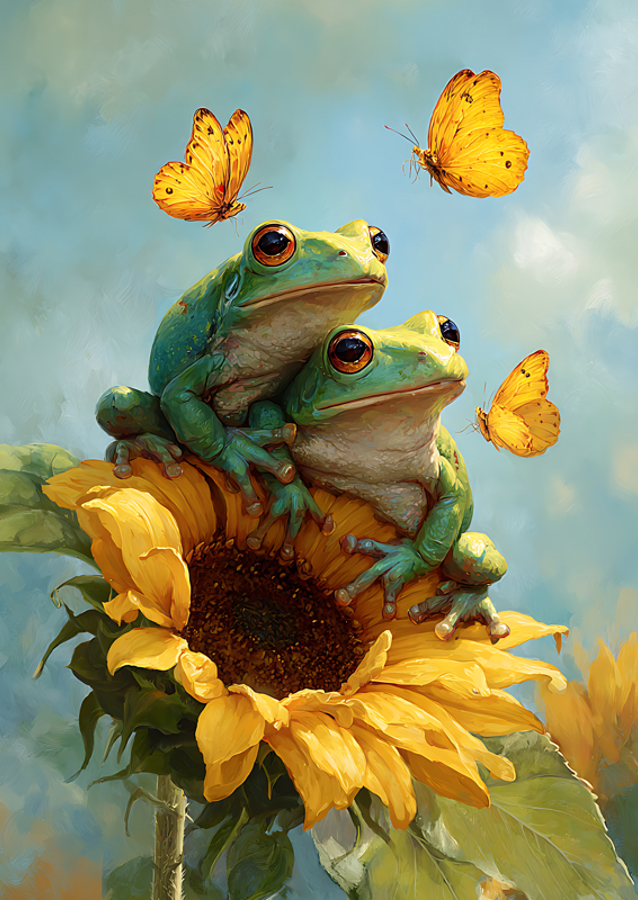 Frogs in Sunflower Bliss