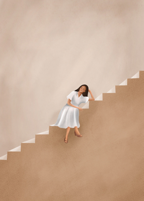 Dívka přemýšlí na schodišti plakáty a Art Prints od City Art - Printler