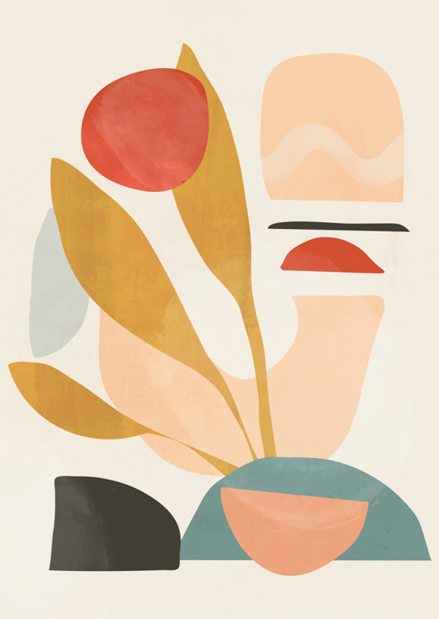 Abstraktní tvary a výrazné barvy