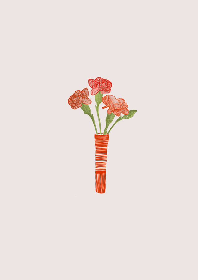 Red Carnations In Red Vase