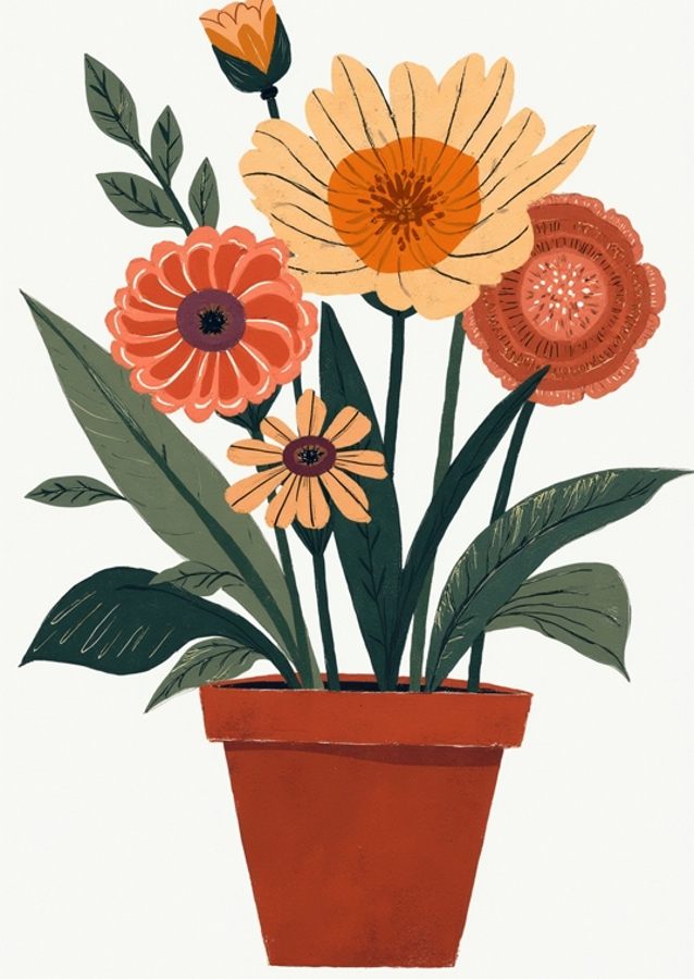 Potted Florals Colorful Flowers