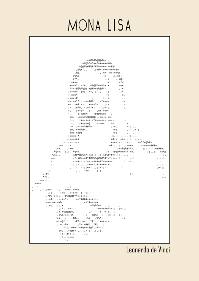 Ascii Art Minimalist – Mona Lisa – Leonardo Da Vinci – Classic Painting