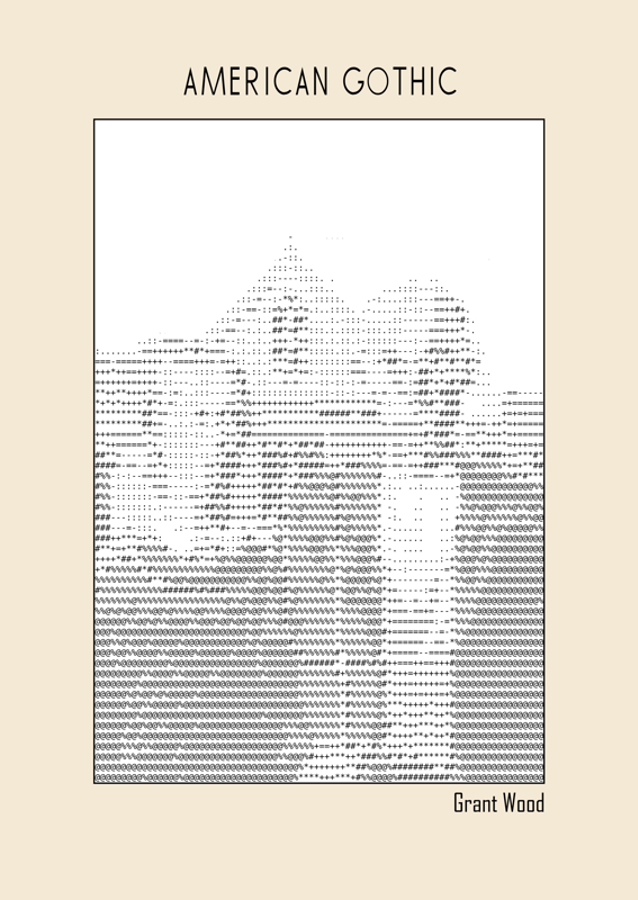 Ascii Art Minimalist – American Gothic – Grant Wood – Classic Painting