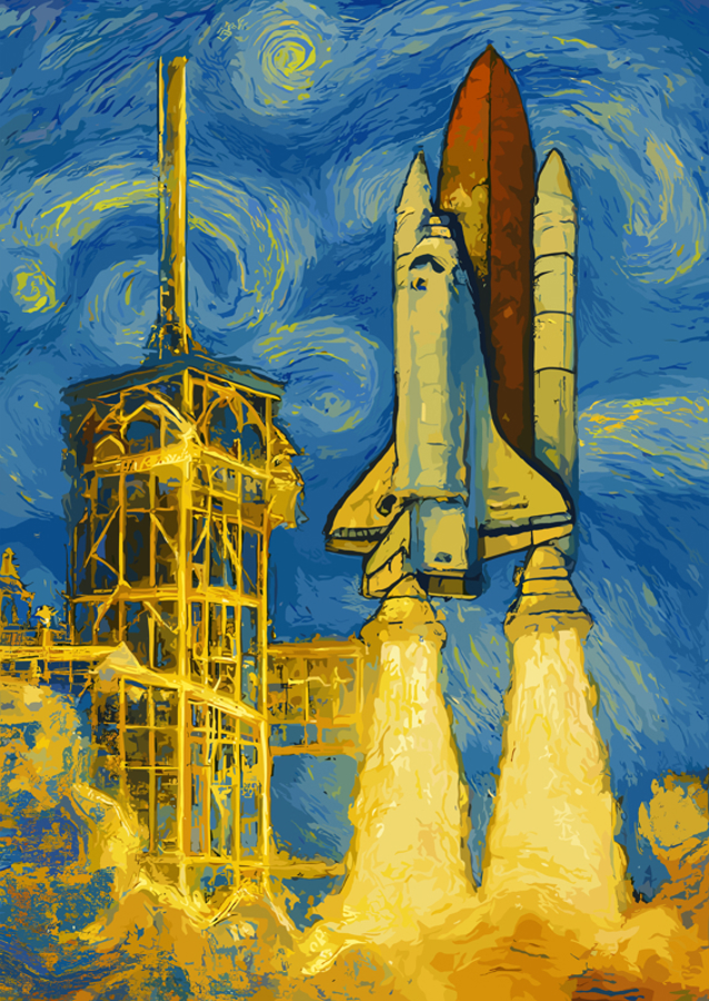 Rocket launch the starry night