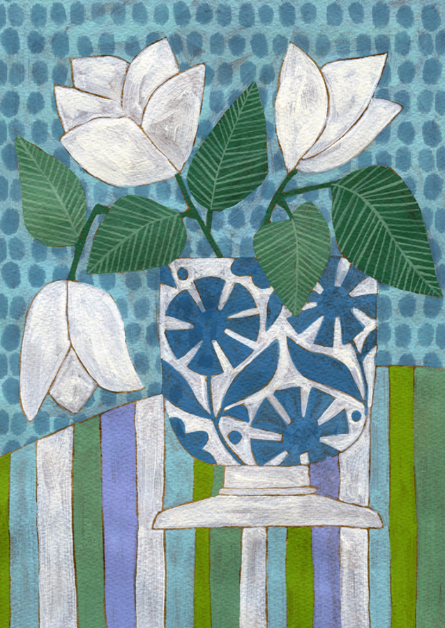 White Flowers In A Patterned Vase