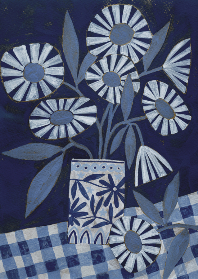 Stylized Flowers In A Decorative Vase