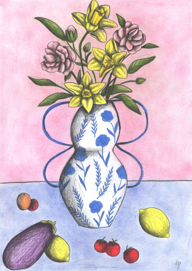 Floral Vase with Yellow and Pink Flowers
