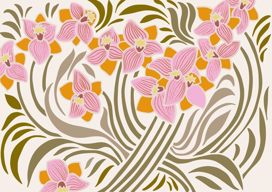 Orange and Pink Floral Pattern
