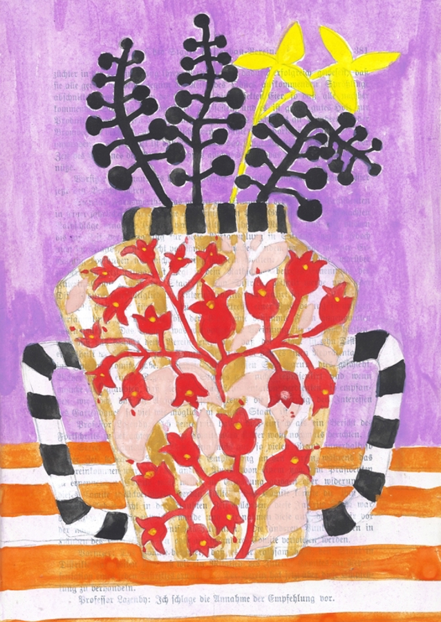 Colorful Vase With Abstract Floral Patterns