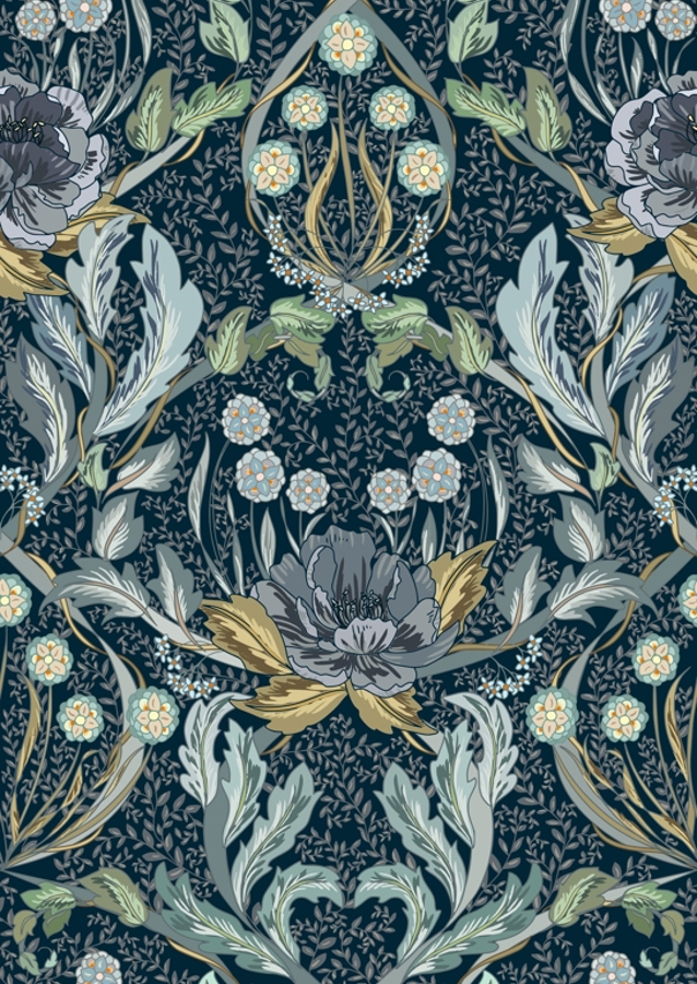 Floral Heritage Morris moonshine blue pattern