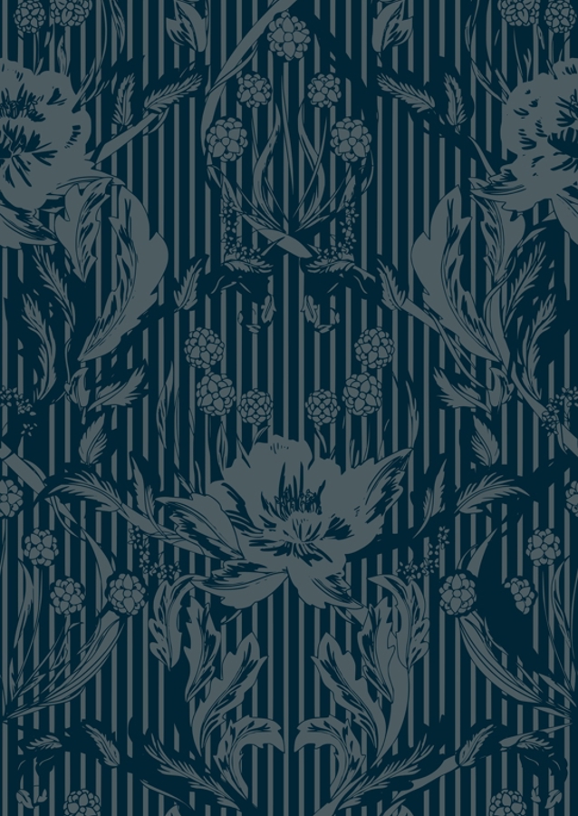 Floral Heritage Morris monochrome stripes moonshine blue pattern