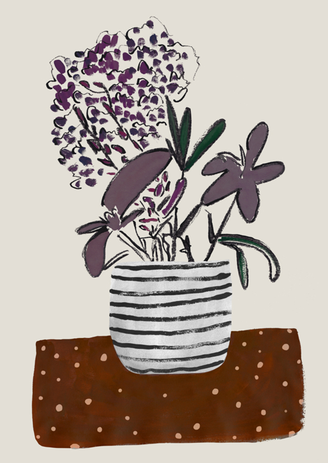 Potted Blooms Striped Vase Dots