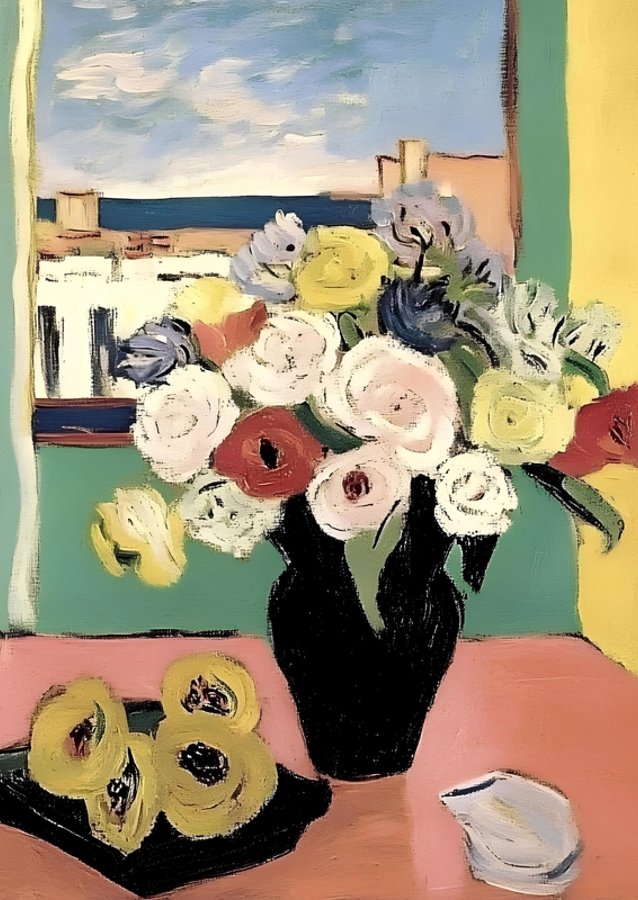 Floral Arrangement In A Black Vase