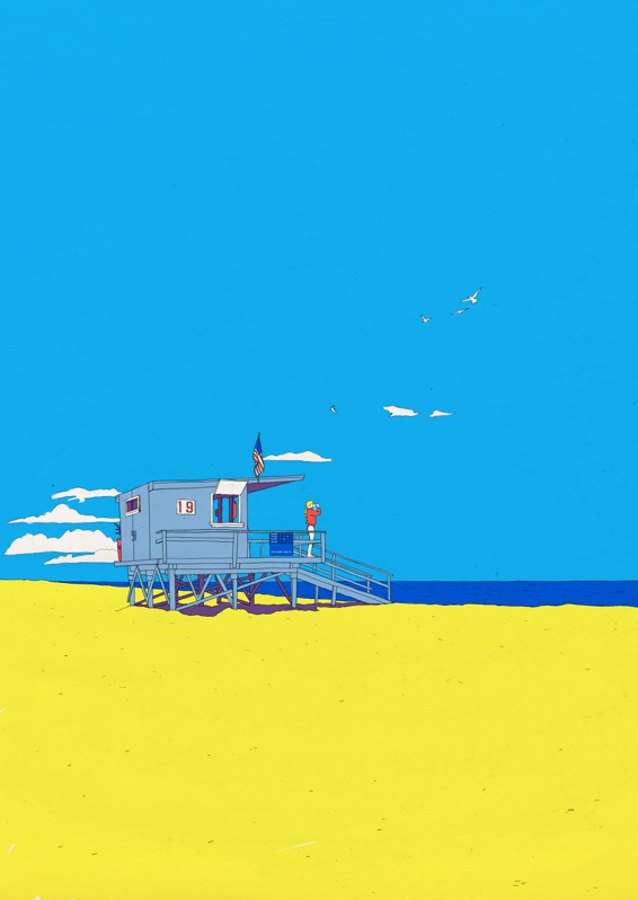 Colorful Beach Scene with a Lifeguard