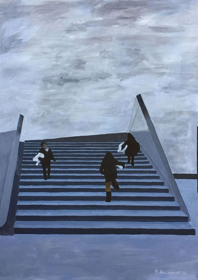 Modern Staircase Under a Cloudy Sky