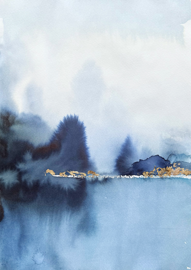 A Serene Misty Landscape in Shades of Blue