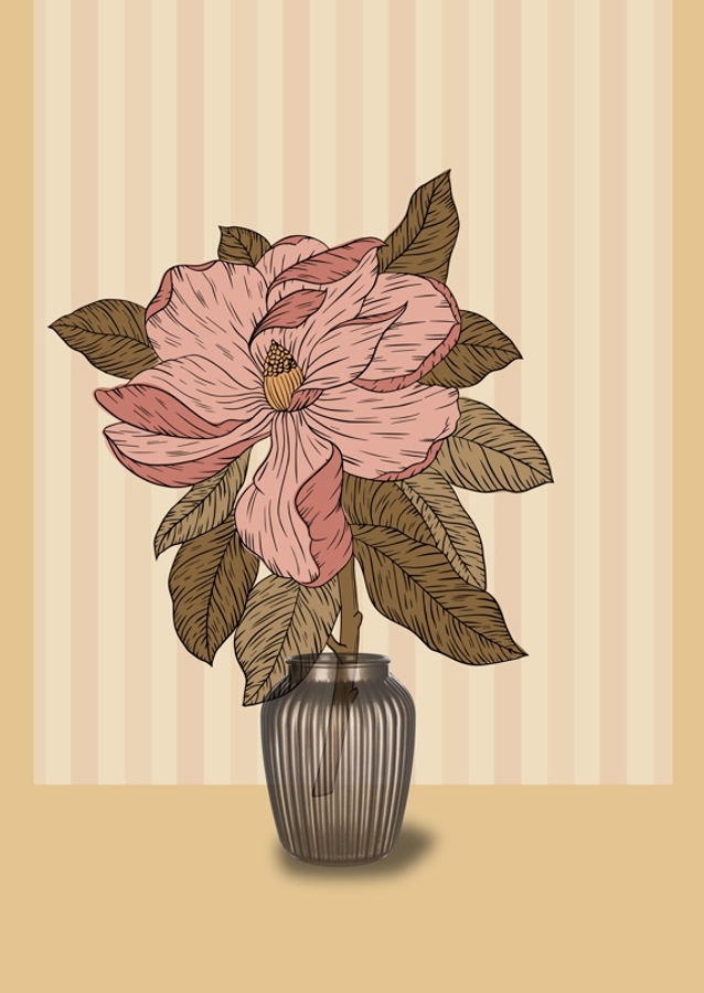 Pink Flower in a Striped Vase