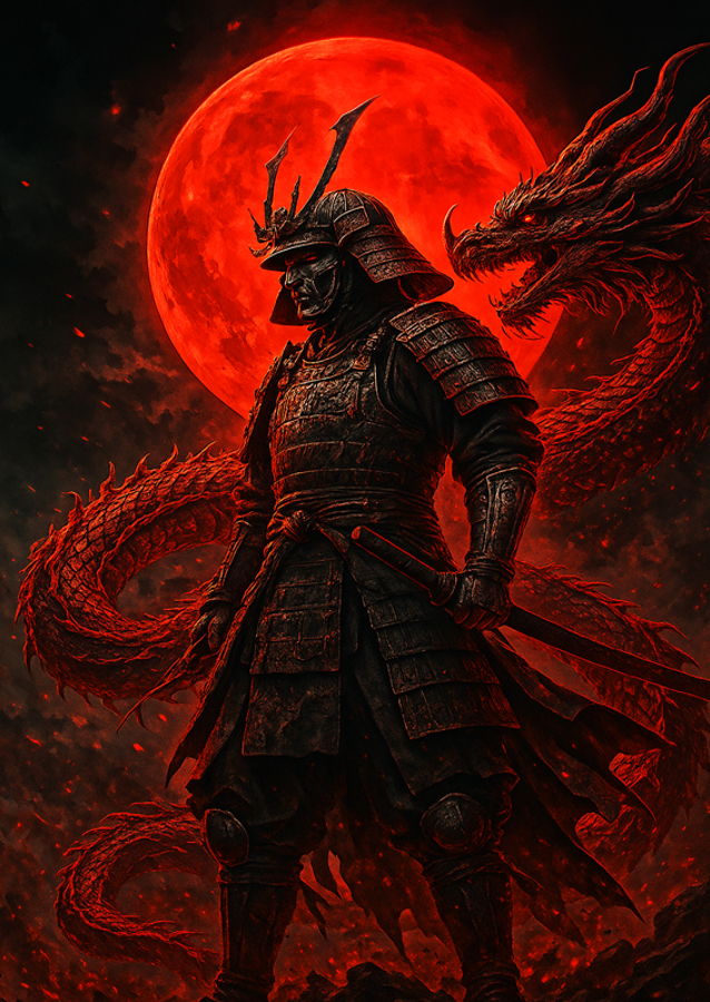 Samurai en karmozijnrode draak