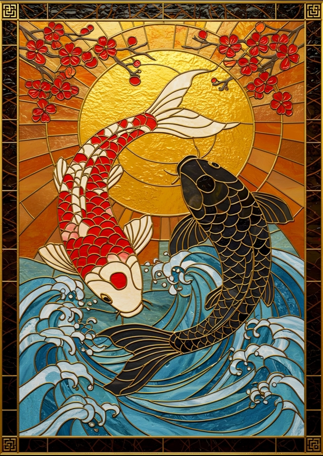 Koi Fish Stained Glass  