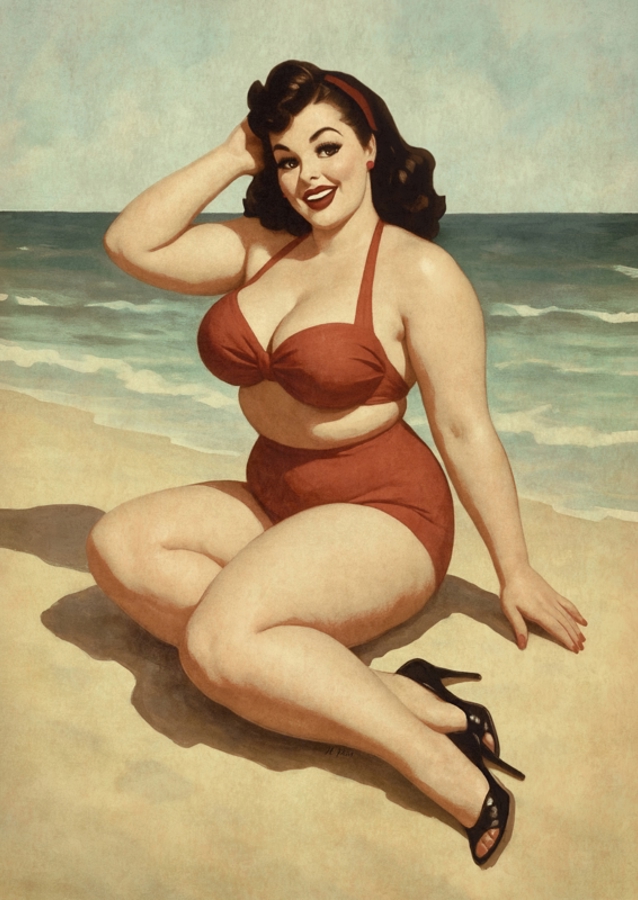 Vintage Pin-Up Dívka, Plážový