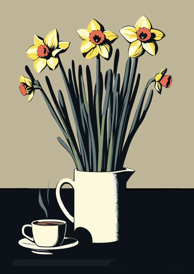 Påskeliljer og kaffekop