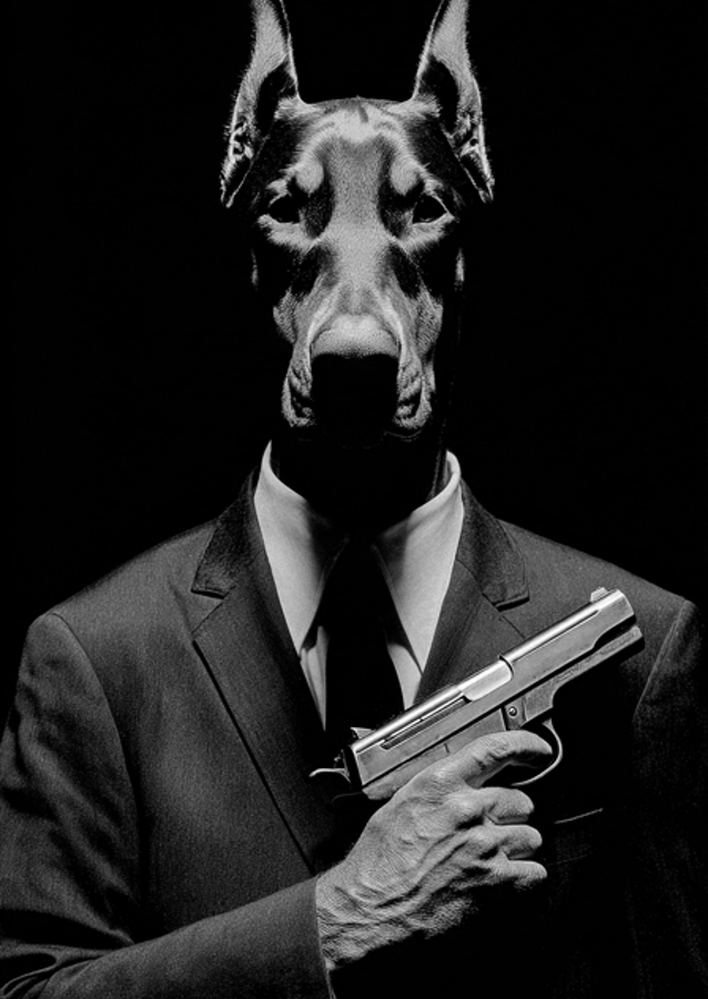 Titokzatos dobermann fegyverrel