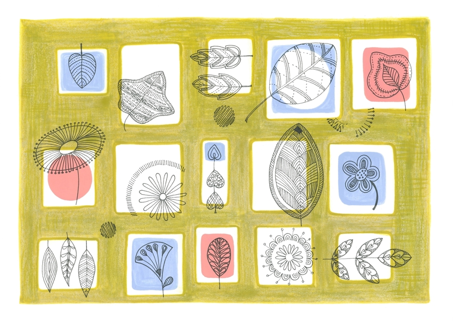 Delikate stregtegninger af blade og blomster