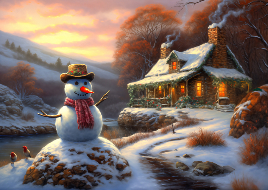 Sněhulák u zimní chaty