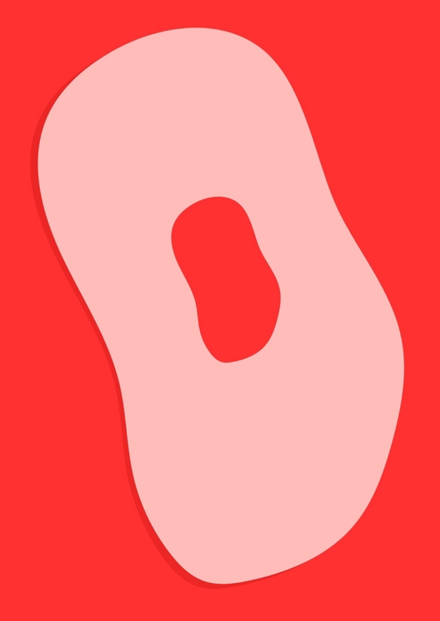 Abstracte vormen op gewaagde rode achtergrond