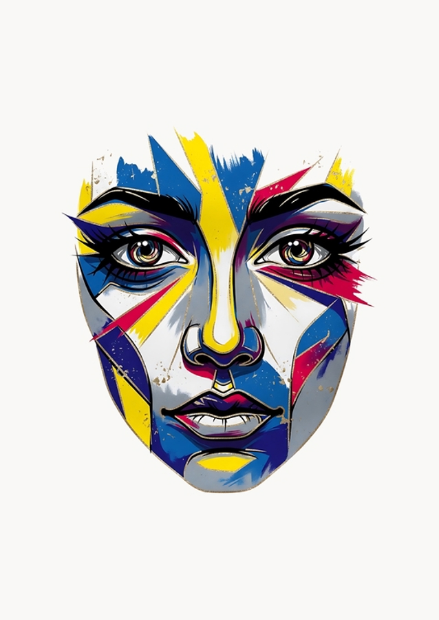 Abstrakt ansigtskunstvibration – fed moderne vægdekoration til stilfuldt interiør