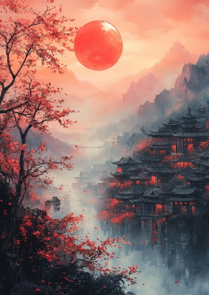 Poster: Serenity at Dusk: A Mystical Landscape - Robby Akrim