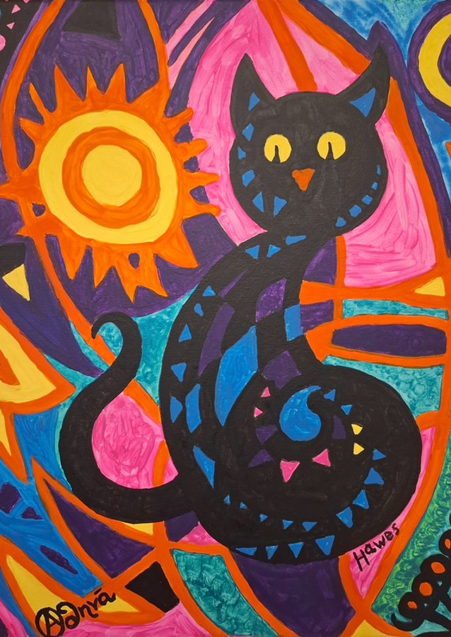 Whimsical Feline in a Colorful Abstract World