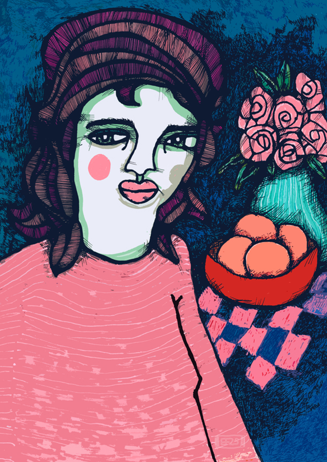 Whimsical Portrait with Floral Still Life