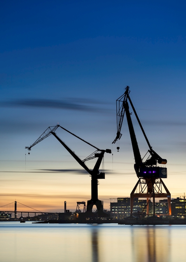 Blå time Havn i Göteborg