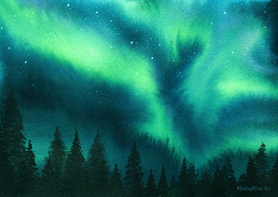 Notte d'inverno, aurora boreale