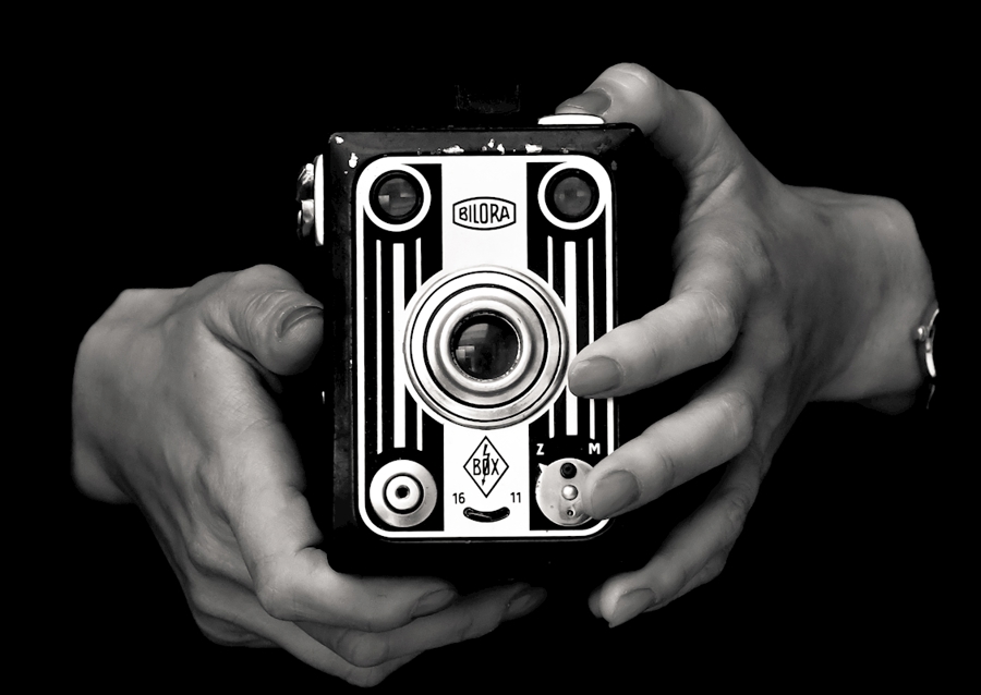 černobílý fotoaparát vintage